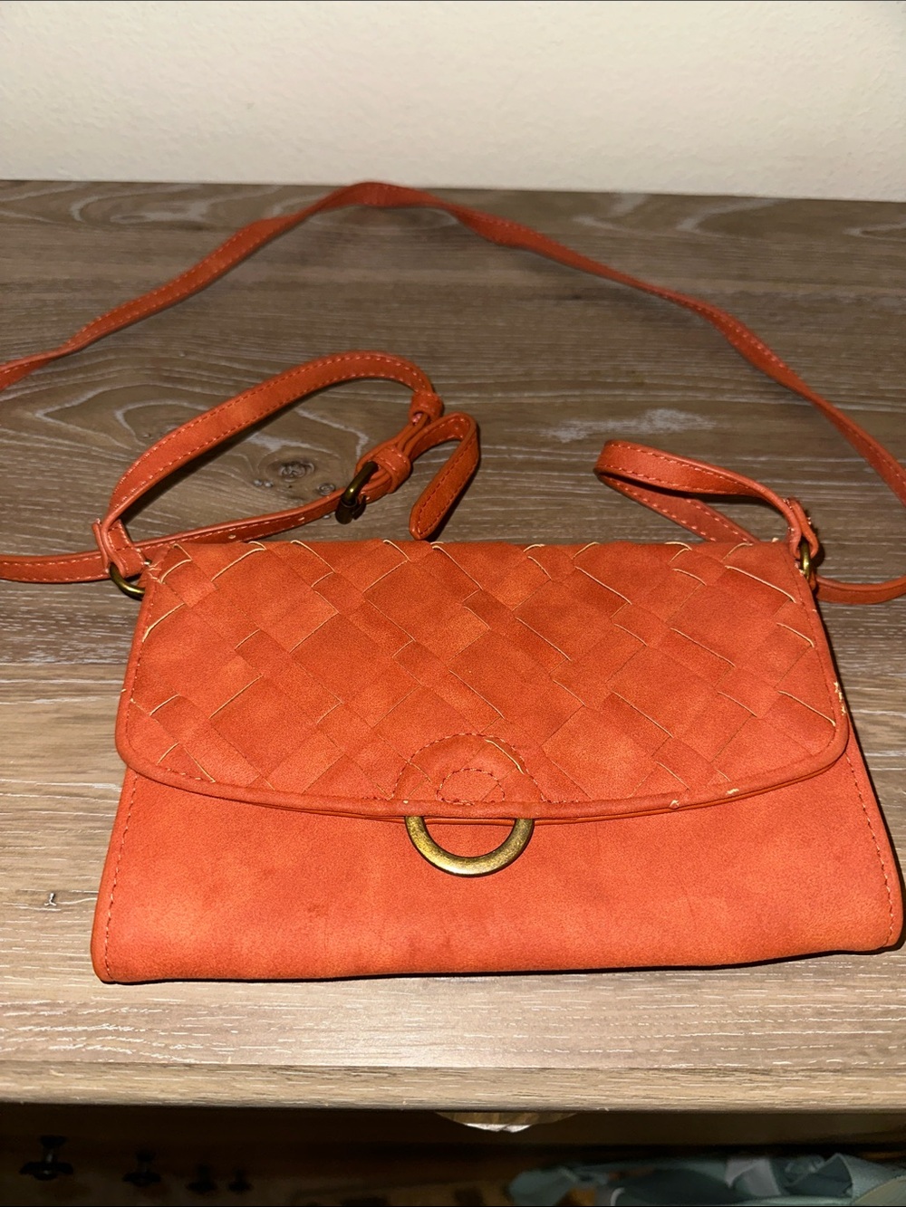 Orange Woven Crossbody Bag - Women's Shoulder Purse